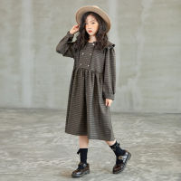 6 To 16 Years Kids Girls Autumn Dress 2021 New Elegant Retro Teen Girl Dress Plaid Children Casual Clothing Button ruched, #6607