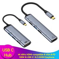 USB C ฮับ4K 60Hz ชนิด C ถึง HDMI-เข้ากันได้กับ VGA PD 100W อะแดปเตอร์ USB 3.1ต่อแปลงสำหรับ Macbook Air Pro Ipad Pro