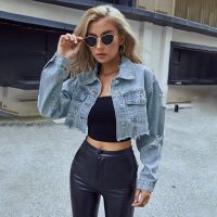 ZZOOI Spring Long Sleeve Crop Denim Jacket Women 2022 Fashion Jeans Bomber Jackets Cardigan Coat Autumn Winter Casual Coats Clothes