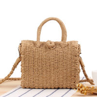 SMOOZA Summer Straw Beach Bag Handmade Cube Women Shoulder Bags Raffia Square Rattan Bags Bohemian Casual Woven Basket Handbags