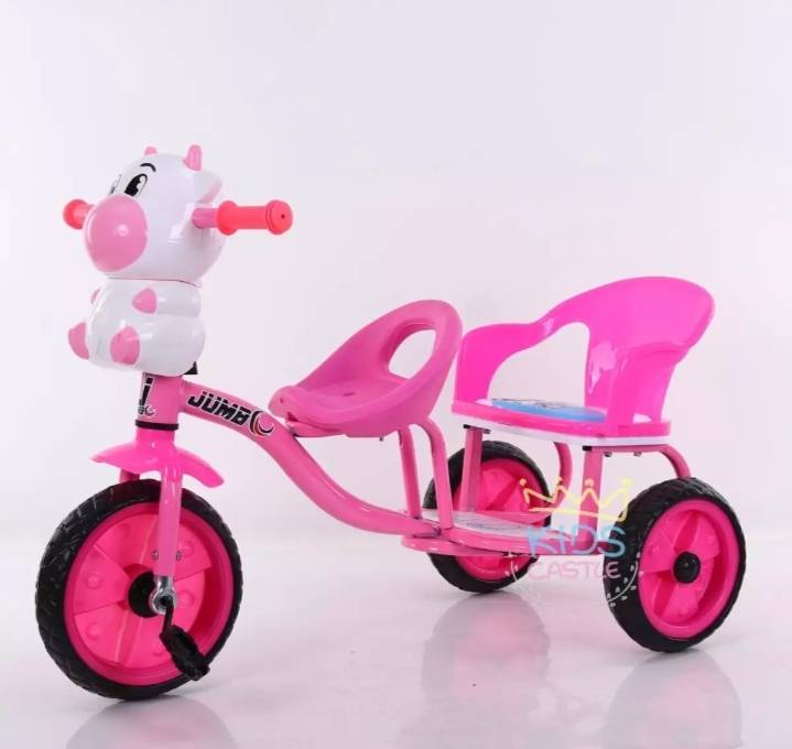 toyswonderland-รถจักรยานสามล้อหน้าวัวน้อยมีเสียงมีไฟสำหรับเด็ก-มีเบาะนั่งซ้อนท้ายสองที่นั่ง