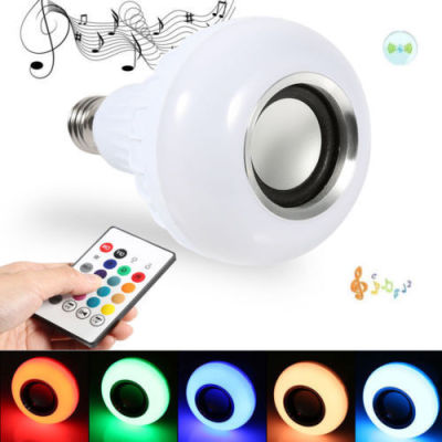 Smart E27 RGB Bluetooth Speaker LED Bulb Light 12W Music Playing Dimmable Wireless Led Lamp with 24 Keys Remote Control
