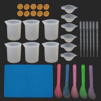 34 Pcs Reusable Silicone Resin Kit Nonstick Silicone Mat 100ml Measuring Cups Finger Cots Resin Mix Cup Stir Stick tte