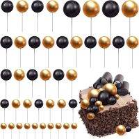 ┋ 20Pcs Pearl Balls Cake Topper Happy Birthday Foam Ball Cupcake Cake Insert Pick Toppers DIY Cake Decorations Birthday Wedding Party Suplies 4 Size