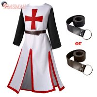 Msmay Plus Size Men Medieval Cosplay Robes Costume Templar Knight Crusader Surcoat Long Short Sleeve Mens Tops Reenactment