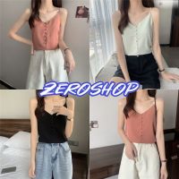 Zero shop?พร้อมส่ง? (Zero-88909)  เสื้อสายเดี่ยวไหมพรม ผ้านุ่มนิ่มใส่สบาย ดีเทลปักกระดุมเล็กๆน่ารัก