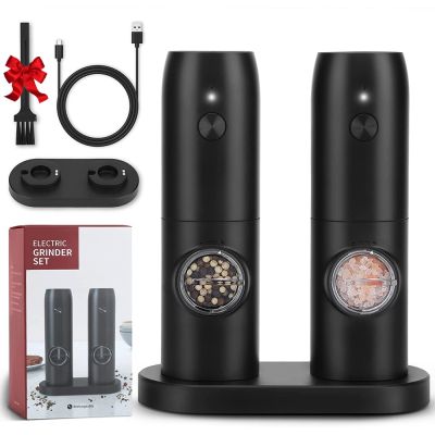 Electric Automatic Salt and Pepper Grinder Set USB Rechargeable/Battery Powered Adjustable Coarseness Spice Mill with LED Light