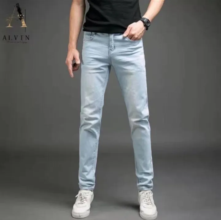 Alvin# Light Blue Jeans For Men Skinny Stretchable Pants | Lazada Ph