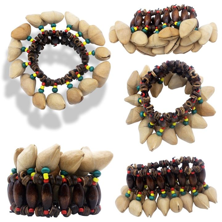 อุปกรณ์เพอร์คัชชันสำหรับกลองแอฟริกันเต้นรำกลองแอฟริกัน-handmade-rattle-nut-shell-percussion-อุปกรณ์เสริม-bracelet