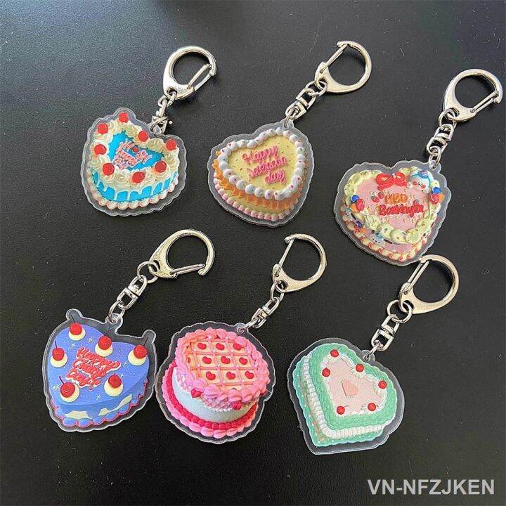 vintage-colored-birthday-cake-key-holder-acrylic-kawaii-backpack-zipper-airpods-decorative-pendant-car-kapling-keychain-toy-gift