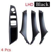 Black-4Pcs Black-4Pcs มือจับประตูรถภายใน LHD เหมาะสำหรับ BMW 5ชุด F10 F11 520D 525D 530D แผงด้านในแผ่นครอบดึง535I