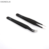 [HAOWEILAI] 2ชิ้น/เซ็ตใหม่ Black Anti-Static STRAIGHT curved แหนบแฟชั่นเครื่องมือ