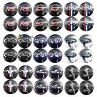 4Pcs ศูนย์ล้อรถ Hub Cap สติกเกอร์โลหะ56มม. Auto Car Care ยางอุปกรณ์เสริมป้ายสัญลักษณ์รูปลอกสติกเกอร์ตกแต่งดัดแปลงเหมาะกับ Ford Escort Fiesta Focus Mustang Shelby Wolf ชิป Foose RS ST