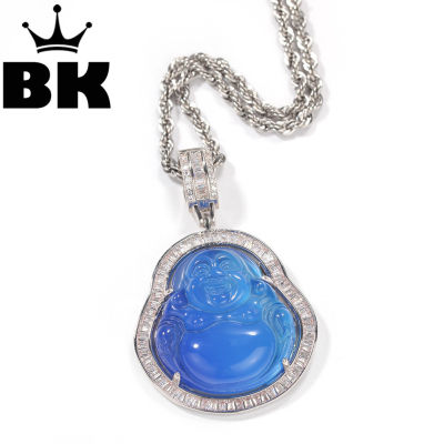 Mens Iced Out Pendant Necklace Faux Micro Onyx the Buddha Clear Stone Hip Hop Pendant CZ Chain Necklace
