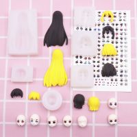 7Pcs-Set Ultra-light clay doll small face ob is full face face mold short hair mold clay silicone face bangs mold