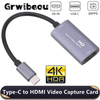 Grwibeou 4K HDMI-compatible to USB-C Video Capture Card Type C to HDMI Video Capture Board Game Record Live Streaming Broadcast