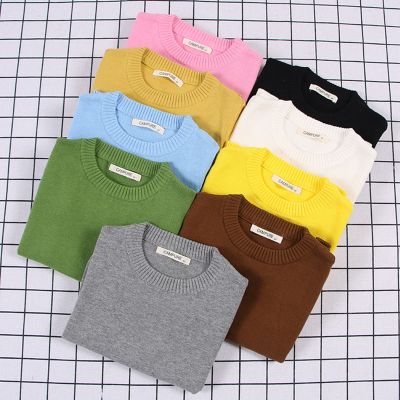 Kids Baby Boys Girls Pure Color Pullover Sweaters Casual Autumn Baby Boys Girls Long Sleeve Candy Color Knit Childrens Sweaters