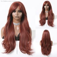 Long Auburn Red Wavy Synthetic Wigs with Bangs for Women Natural Looking Fake Hair Daily Use Party Cosplay Heat Resistant Fiber [ Hot sell ] Decoration Center