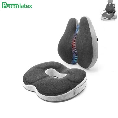 PurenLatex Seat and Back Cushion Set Memory Foam Chair Cushion Orthopedic Cushion Hemorrhoid Treat Seat Cushion Relief Pain Mat