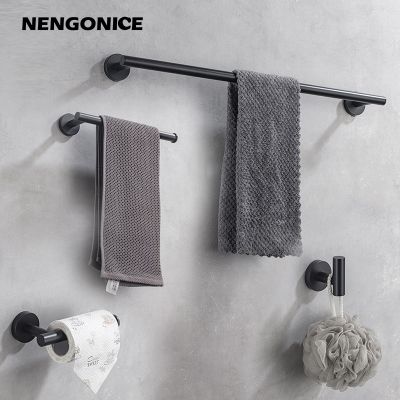 【jw】✘❀ Toalheiro de aço inoxidável suporte toalha papel cabide gancho acessórios do banheiro escovado preto polido cromado