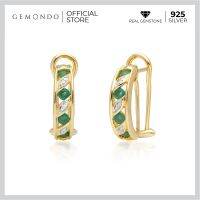 Gemondo ต่างหูเงินแท้ 925 ชุบทองคำ 18K ประดับมรกต (Emerald) เรียงสลับเพชร (Diamond)