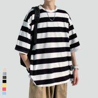 Striped short-sleeve t-shirts male thin section ins summer wind big yards high street five popular logo trend joker loose shirt --ntx230801♟