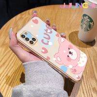 Jlingji เคสสำหรับ Samsung กาแลคซี M31เคส A31ชั้นหนึ่งน่ารักสีชมพูลายหมีใหม่กรอบสี่เหลี่ยมเคสพื้นผิวเคสมือถือซิลิกาเจลนิ่มกันกระแทกรวมทั้งหมดรวมเลนส์กล้องถ่ายรูปฝาครอบป้องกัน