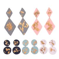 [COD] soft pottery earrings gold foil handmade Polymerized clay niche texture Cross-border