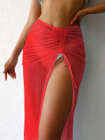 ผู้หญิงเซ็กซี่ Beach Make COVER UP Wrap ผ้าพันคอกลางความยาวกระโปรงแฟชั่น Solid drawstring Slit pareoong DRESS