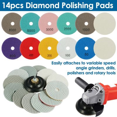 14Pcs Diamond Polishing Pads Round Sanding Pad Wet Dry Marble Granite Polishing Pad 50-8000 Grit Grinding Discs Power Tools