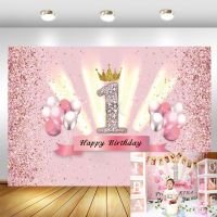 Pink Sweet 1st Photography Backdrop Crown Baby Shower Newborn Girls Happy Birthday Party Custom Photo Background Decor Banner Colanders Food Strainers