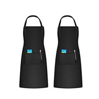 2 Pack Adjustable Bib Apron Waterdrop Resistant with 2 Pockets Cooking Kitchen for Women Men Chef  Black Aprons