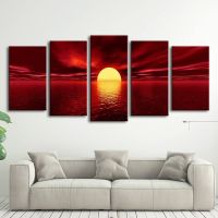 Red Sun Ocean Sea Beach โปสเตอร์ผ้าใบ Wall Art ตกแต่งรูปภาพภาพวาดสำหรับห้องนั่งเล่นห้องนอนตกแต่งบ้าน Unframed