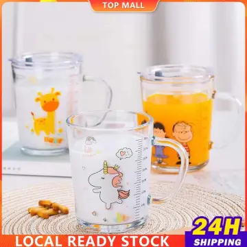 1pc 350ml Glass Straw Cup With Cartoon Characters, Cute