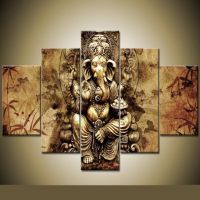 5ชิ้น Ganesha Red Maple Tree ภาพวาดโปสเตอร์ Modular Wall Art ภาพวาดผ้าใบตกแต่งผนังสำหรับห้องนั่งเล่น