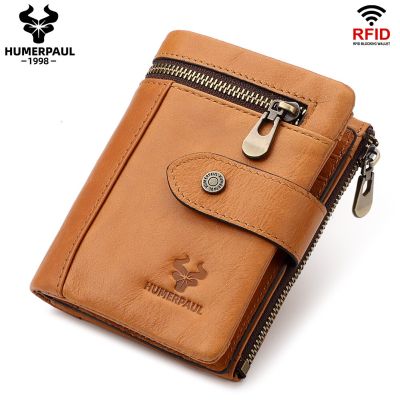 HUMERPAUL Wallet for Men Genuine Leather RFID Blocking Wallets with Credit Card Holder New Fashion Small Clutch Coin Pocket 2023 Card Holders