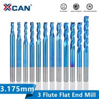 Xcan Milling Cutter 3 Flute Flat End Mill 3.175Mm Shank Nano Blue Coated Cnc Bit Carbide Aluminium Cutting End Mill