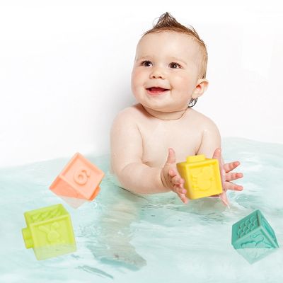 Montessori ซอฟท์ซิลิโคนซ้อนบล็อกสำหรับทารกอินเตอร์แอคทีบีบบล็อก Wรูปร่างเนื้อเด็กวัยหัดเดินประสาทสัมผัสอาบน้ำของเล่น2022ใหม่