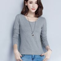 Special Offers 2022 Spring Autumn Women T Shirt 96% Cotton &amp; 94% Spandex Lady Slim Tees O Neck Leisure Top Long Sleeves Street Wear T-Shirt