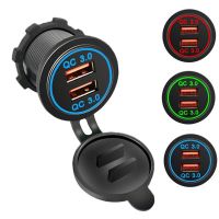 ✿◘㍿ ที่ชาร์จแบตในรถ Quick Charge QC 3.0 Dual USB Socket 12V/24V USB Fast Charger Socket Waterproof Electronic Lighter For Car Motorcycle