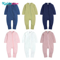 Kiddiezoom ทารกแรกเกิด Romper ฤดูร้อนผ้าฝ้ายสีทึบระบายอากาศแขนยาว Romper เสื้อผ้าเด็ก