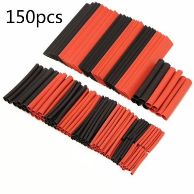 150pcs Black and Red Polyolefin Shrinking Assorted Heat Shrink Tube Wire Cable Insulated Sleeving Tubing Set 2:1 Cable Management