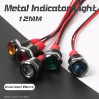 12mm With Wire Waterproof Metal Indicator LED Light Oxidized Black Highlight Signal Light Pilot Wires Switch 5V12V24V220V