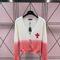 23 New Cross Halo Dye Gradient Knitted Cardigan V-Neck Age Reducing Versatile Top for Women