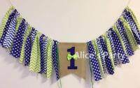 Handmade Blue Green Little Gentleman Man Bow Tie Birthday Highchair Banner Photo Prop Backdrop Cake Smash Party Guy Mr.Onederful