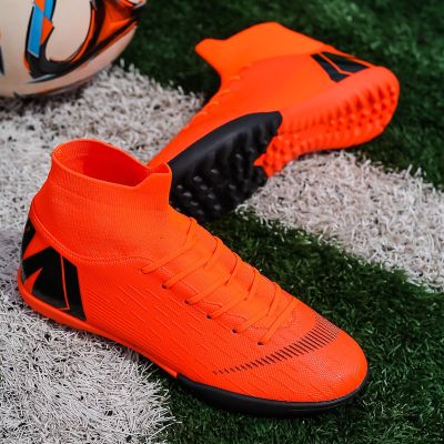 COD!!!  36-45 high top soccer shoes pvc football boots รองเท้าฟุตบอล