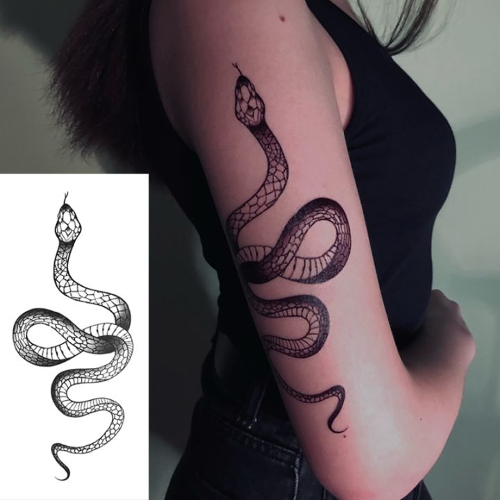 fashion-temporary-tattoo-stickers-for-women-men-black-snake-waterproof-fake-tattoo-waist-body-arm-dark-snake-tatoo-big-size
