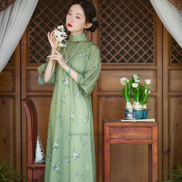 【Available】2022 Vintage ดอกไม้พิมพ์หลวม Qipao ผู้หญิง Cheongsam ชุดหลวมสไตล์จีนแบบดั้งเดิม Qipao Elegant Party Dress