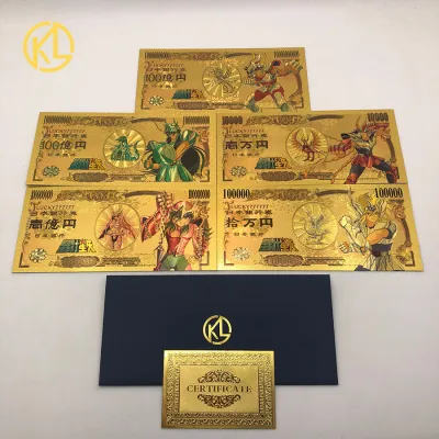 5 designs Japanese Anime Saint Seiya Yen Gold souvenir Banknote for classic childhood memory Collection Gifts