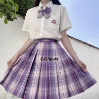 [Violet] Váy Kẻ Sọc Xếp Ly Cạp Cao Mùa Hè Nhật Bản Cho JK Đồng Phục Học Sinh Vải